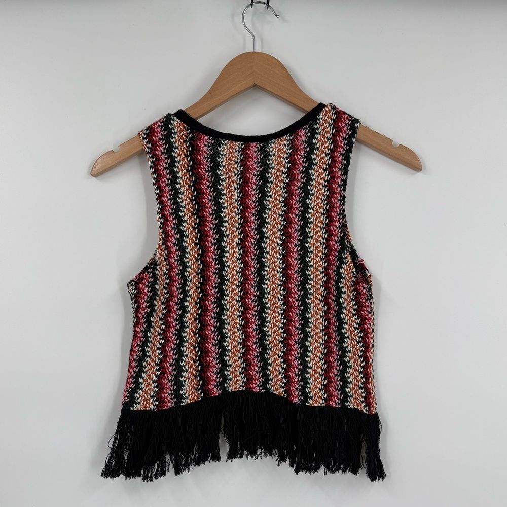 Zara Trafaluc Multicolor Striped Knit Fringe Hem Tank Top in Multi/Black | Small - Picture 3 of 5